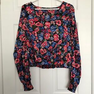 ONLY Floral Long Sleeve Top Blouse XL Blue Pink Green Patterned
